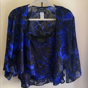 Alex Evenings Sheer Jacket with Blue Floral Design
